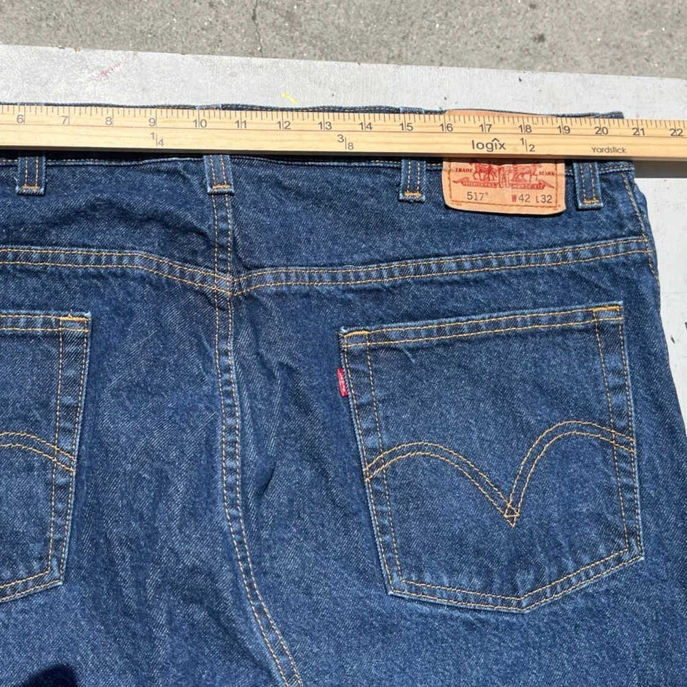 Men’s Levi's 517 Jeans Blue Denim Solid 42x32 Relaxed Bootcut Wide Y2K Oversized